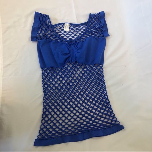 B & X Other - B & X Blue Fishnet Shirt & Swimsuit Coverup